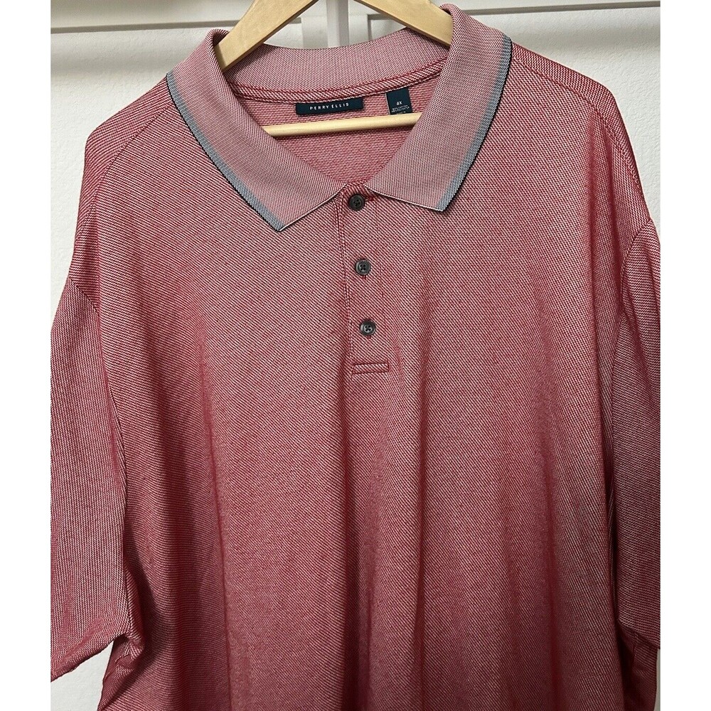Perry Ellis Polo Shirt Men's 4X Short Sleeve Red and White Short Sleeve Golf
